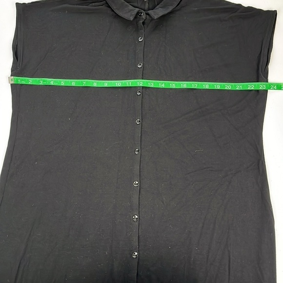 Eileen Fisher Shirt Dress Button Front Polo Collar Short Sleeves Black Knit M - Picture 10 of 10